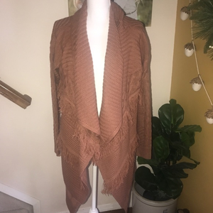 Boutique fringe cardigan‎ blanket sweater brown M/L
